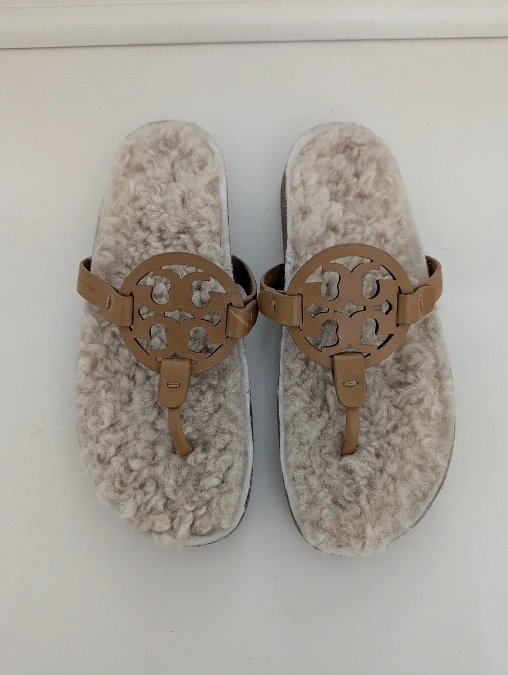 EUC! Tory Burch Miller Cloud Shearling Sandal In Tan Size 8